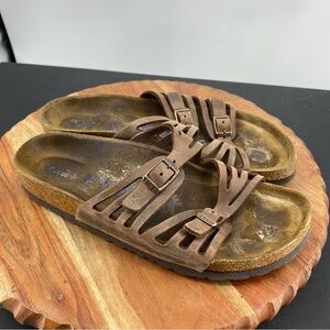 Birkenstock Granada Tobacco Brown leather narrow Footbed size 39 US 8